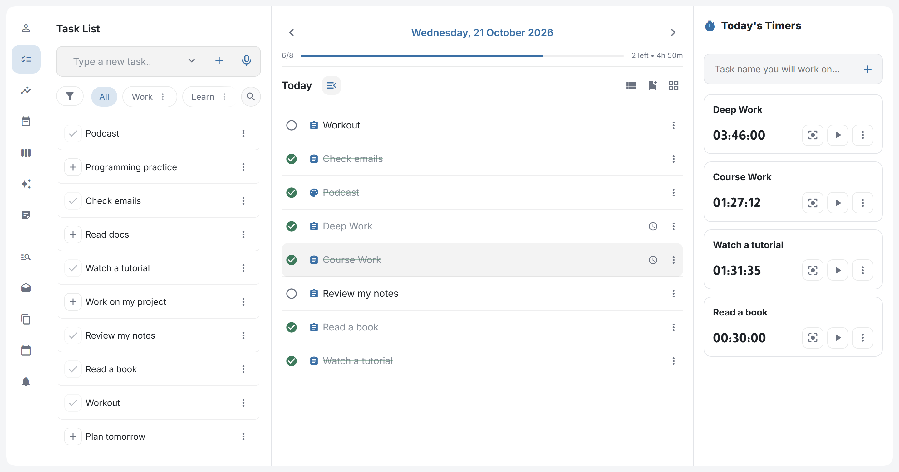Real screenshot from Nazzam: task bank, tasks, and timers